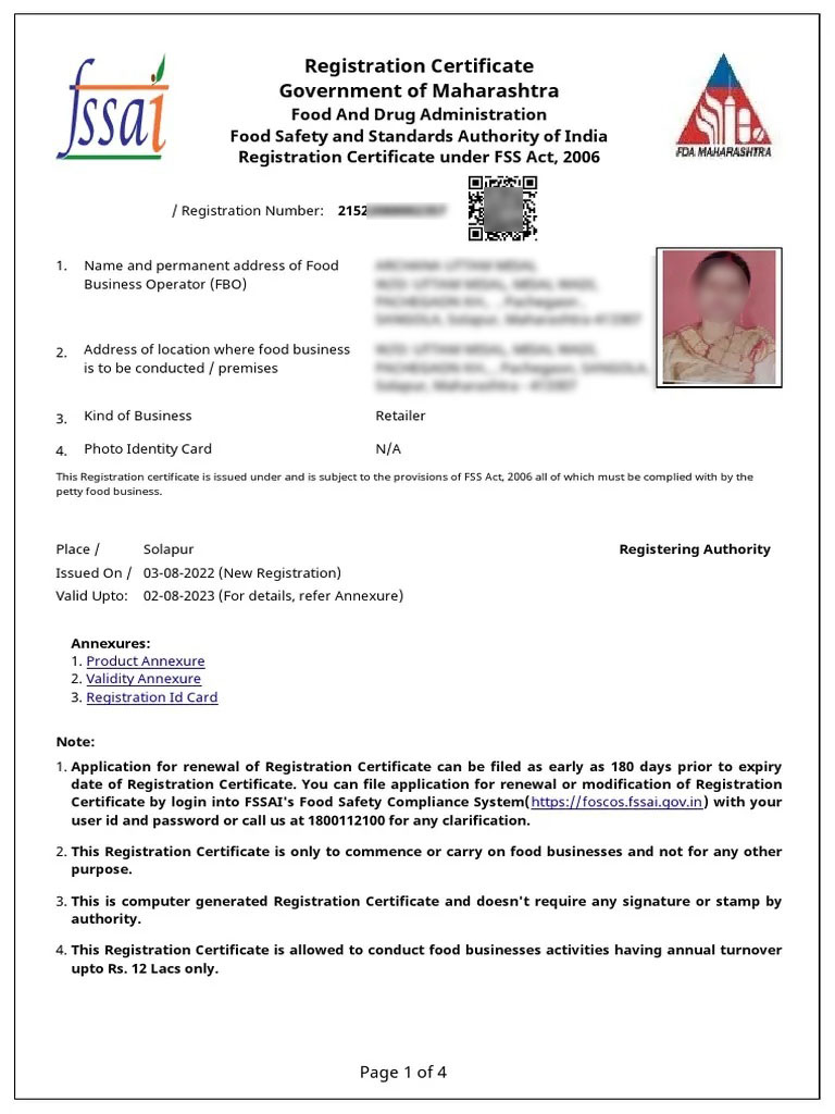 FOOD LICENSE SAMPLE CERTIFICATE